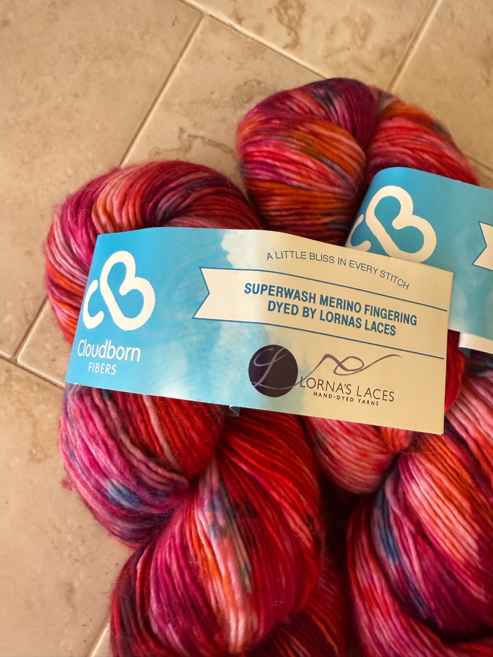 Cloudborn Fibers Superwash Merino Fingering Yarn - Multicolor Pink/Blue/Orange